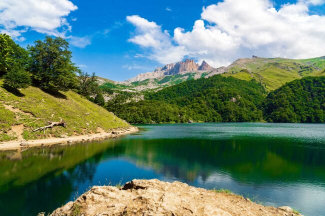 View on mountain lake MaralGol in Azerbaijan